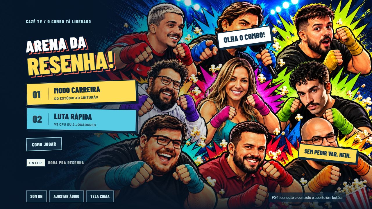Tela inicial real do Cazé Resenha, com os modos carreira e luta rápida
